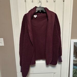 Women's Dark Purple Open Front Sherpa Sweater